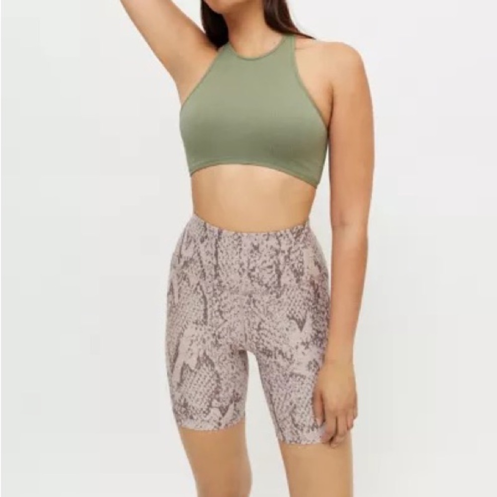 Beyond Yoga Printed High-Waisted Bike Short, color brown multi, size xs. NWT